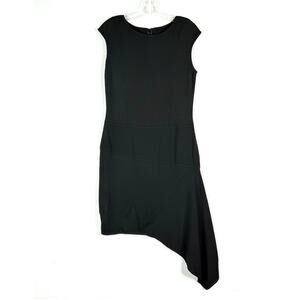 ST. JOHN Asymmetrical Milano Knit Cap Sleeve Sheath Dress Black Womens 6